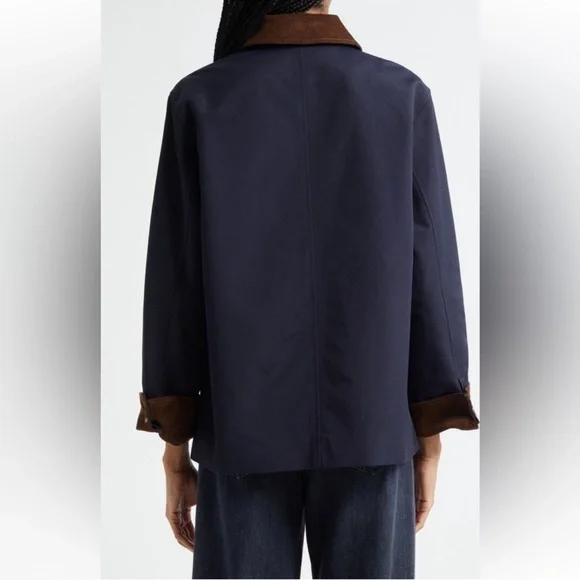 NWT Veronica Beard Arlen Corduroy Trim Barn Coat Navy Brown - Picture 4 of 12